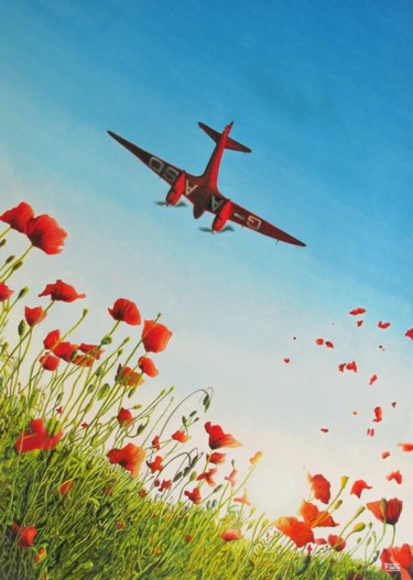 Pintura intitulada "Rouge printemps" por Passionavion, Obras de arte originais, Guache