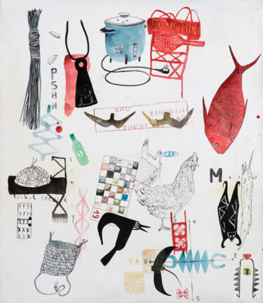 Malarstwo zatytułowany „Sao-kikko-bingo” autorstwa Stéphane Foucaud, Oryginalna praca, Akryl Zamontowany na Drewniana rama n…