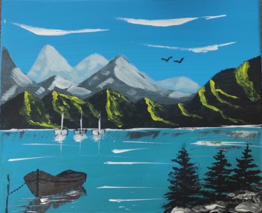 Painting titled "Un lac de montagne" by Stephane Genin, Original Artwork, Acrylic Mounted on Wood Stretcher frame