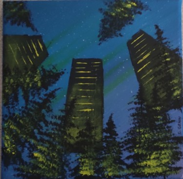 Painting titled "Une nuit a central…" by Stephane Genin, Original Artwork, Acrylic Mounted on Wood Stretcher frame