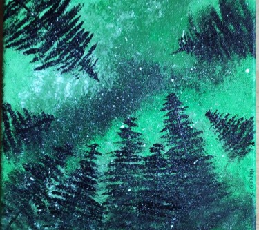 Картина под названием "Forêt sous les etoi…" - Stephane Genin, Подлинное произведение искусства, Акрил Установлен на Деревян…