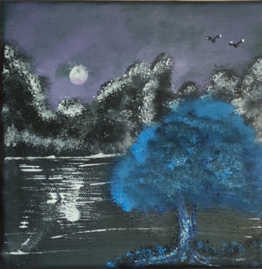 Painting titled "Mon arbre bleu" by Stephane Genin, Original Artwork, Acrylic Mounted on Wood Stretcher frame