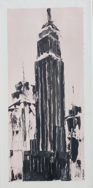 Schilderij getiteld "Building NY" door Stephane Genin, Origineel Kunstwerk, Acryl Gemonteerd op Frame voor houten brancard
