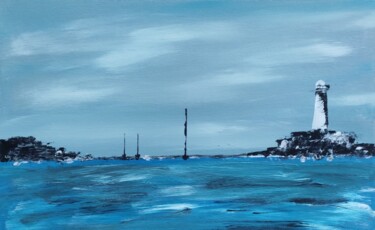 Painting titled "Le phare breton" by Stephane Genin, Original Artwork, Acrylic Mounted on Wood Stretcher frame