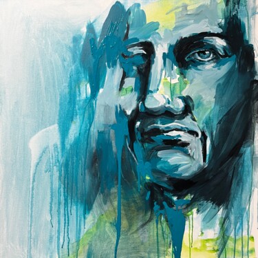 Painting titled "Portrait bleu" by Stéphane Juillard, Original Artwork, Acrylic Mounted on Wood Stretcher frame