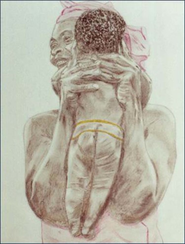 Dessin intitulée "Maternité africaine" par Stéphane Le Gars (Steff), Œuvre d'art originale, Crayon