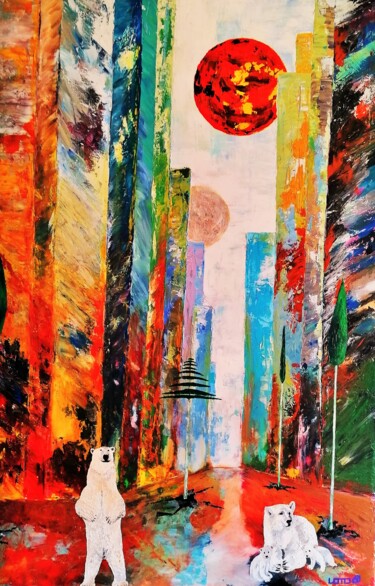 Картина под названием "Les ours de NewYork…" - Stéphane Lotodé, Подлинное произведение искусства, Акрил Установлен на Деревя…