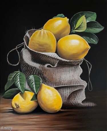 Malerei mit dem Titel "Les citrons ou le B…" von Stéphane Mouton, Original-Kunstwerk, Acryl