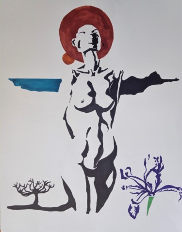 Disegno intitolato "Regards perdus" da Stéphane Njockum, Opera d'arte originale, Pennarello
