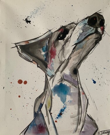 Painting titled "Chien en costume" by Stéphane Palazzotto, Original Artwork, Acrylic