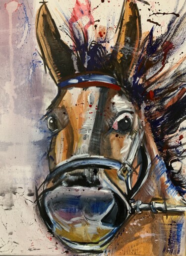 Schilderij getiteld "Le cheval du trèfle" door Stéphane Palazzotto, Origineel Kunstwerk, Acryl