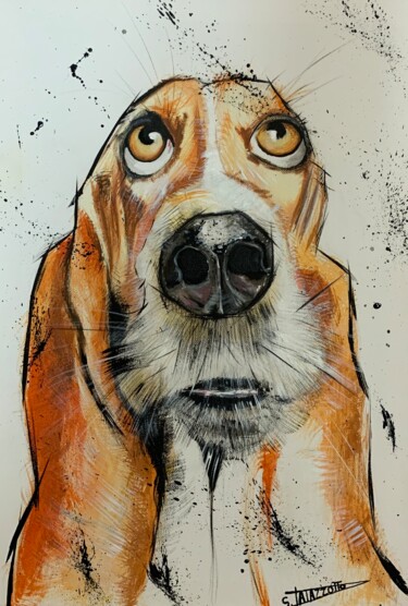 Painting titled "Mr Lafayette(chien)" by Stéphane Palazzotto, Original Artwork, Acrylic Mounted on Wood Stretcher frame