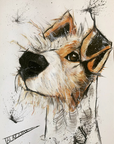 Schilderij getiteld "Fox le terrier(chie…" door Stéphane Palazzotto, Origineel Kunstwerk, Acryl