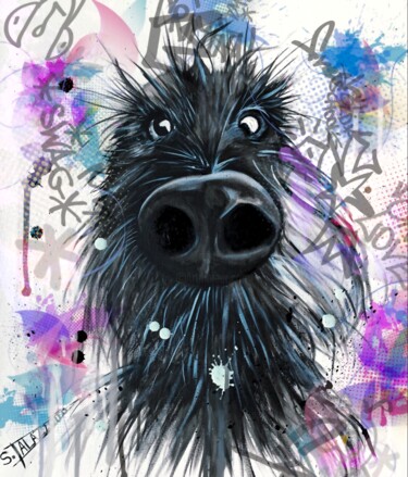 Digitale Kunst mit dem Titel "Vieux pote chien" von Stéphane Palazzotto, Original-Kunstwerk, Digitale Malerei