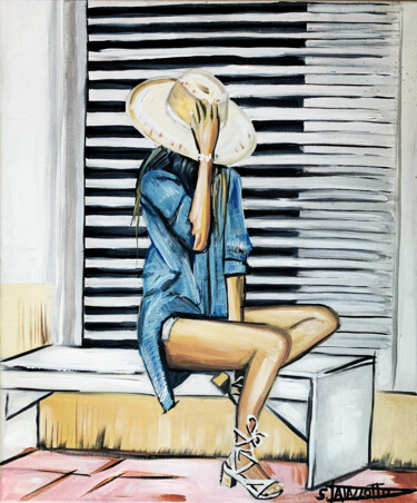 Peinture intitulée "La femme au chapeau" par Stéphane Palazzotto, Œuvre d'art originale, Acrylique