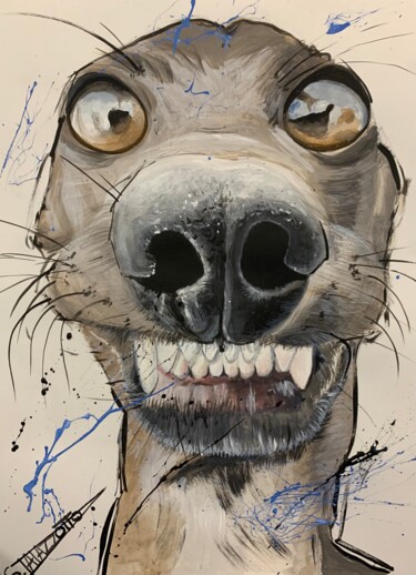 Malerei mit dem Titel "Attention chien méc…" von Stéphane Palazzotto, Original-Kunstwerk, Acryl