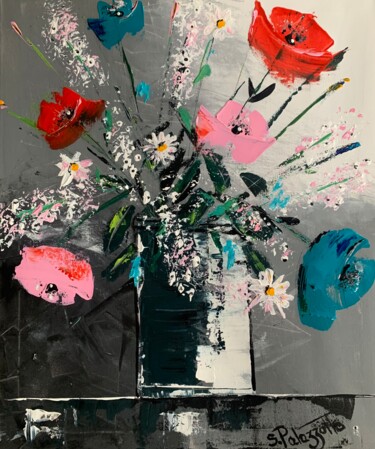 Картина под названием "Bouquet de fleurs" - Stéphane Palazzotto, Подлинное произведение искусства, Акрил Установлен на Дерев…