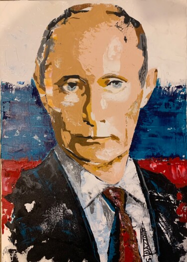 Painting titled "Vladimir Poutine" by Stéphane Palazzotto, Original Artwork, Acrylic Mounted on Wood Stretcher frame