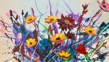 Painting titled "Fleurs explosion" by Stéphane Palazzotto, Original Artwork, Acrylic Mounted on Wood Stretcher frame