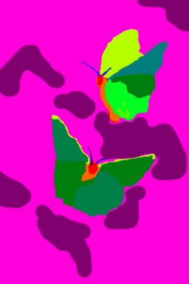 Digitale Kunst mit dem Titel "2 Feuilles Papillons" von Stephane Pruvot, Original-Kunstwerk, Digitale Malerei