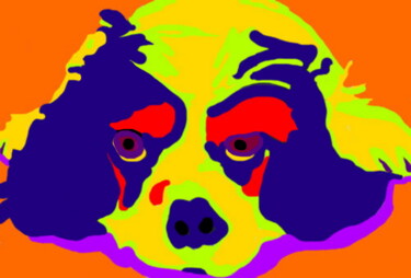 Tête de Chien Jaune Arts numériques intitulée "Tête de Chien Jaune" par Stephane Pruvot, Œuvre d'art originale, Peinture numérique