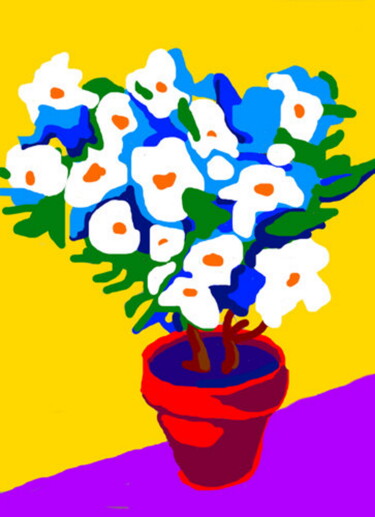 Arte digital titulada "Pot aux fleurs blan…" por Stephane Pruvot, Obra de arte original, Pintura Digital