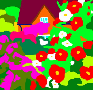 Digitale Kunst mit dem Titel "La Maison aux Fleurs" von Stephane Pruvot, Original-Kunstwerk, Digitale Malerei