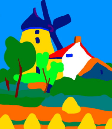 Arts numériques intitulée "Le moulin d'Auzères" par Stephane Pruvot, Œuvre d'art originale, Peinture numérique