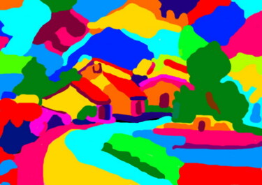 Digital Arts titled "Village de Bourgogn…" by Stephane Pruvot, Original Artwork, Digital Painting
