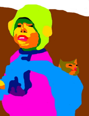 Kira et son chat Arts numériques intitulée "Kira et son chat" par Stephane Pruvot, Œuvre d'art originale, Peinture numérique