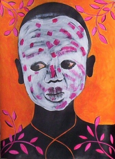 Peinture intitulée "Tête africaine 4" par Stephane Renaud, Œuvre d'art originale, Acrylique