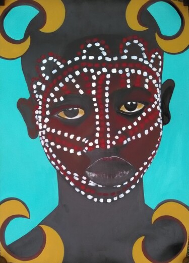 Peinture intitulée "Tête Africaine 10" par Stephane Renaud, Œuvre d'art originale, Acrylique
