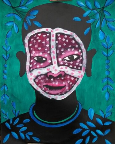 Peinture intitulée "Tête africaine 9" par Stephane Renaud, Œuvre d'art originale, Acrylique