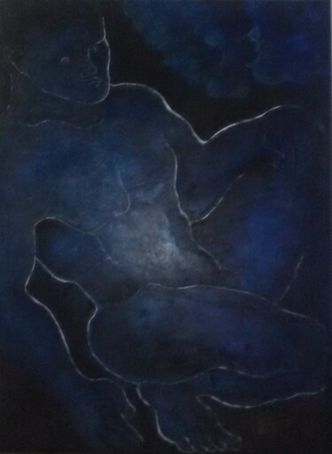 Peinture intitulée "Nu bleu 2" par Stephane Renaud, Œuvre d'art originale, Huile
