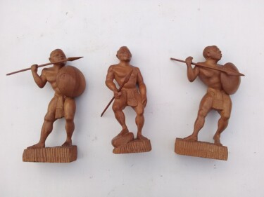 Sculpture titled "3 guerriers de Mada…" by Stephane Renaud, Original Artwork, Wood