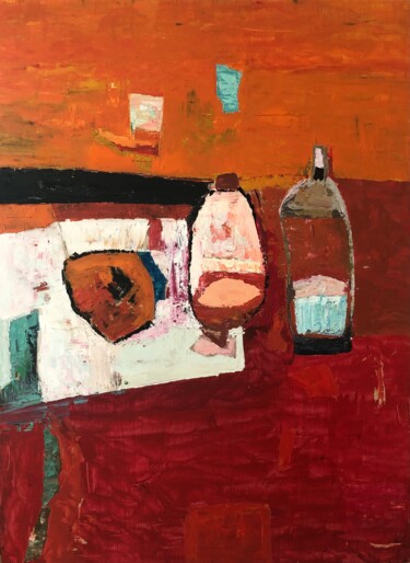 Peinture intitulée "Table Rouge" par Stéphane Saillard, Œuvre d'art originale, Acrylique