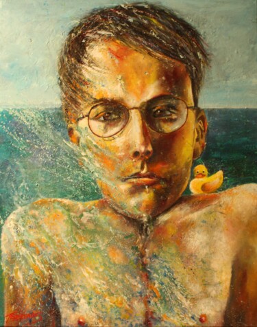Картина под названием "Jules à la mer" - Stephane Texereau, Подлинное произведение искусства, Масло