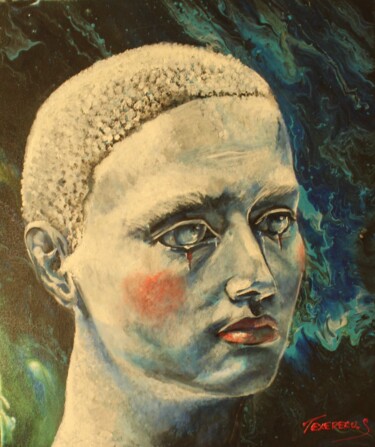 Painting titled "Pierrot" by Stephane Texereau, Original Artwork, Oil Mounted on Wood Stretcher frame