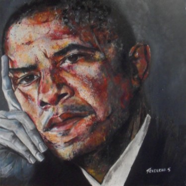 Painting titled "Obama" by Stephane Texereau, Original Artwork, Other Mounted on Wood Stretcher frame