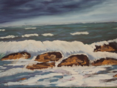 Peinture intitulée "vague et mer" par Stephane Thery, Œuvre d'art originale, Pastel