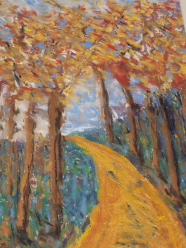 Peinture intitulée "sentier d'automne" par Stephane Thery, Œuvre d'art originale