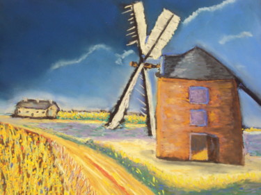 Peinture intitulée "moulin à belle ile…" par Stephane Thery, Œuvre d'art originale
