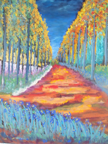 Peinture intitulée "chemin dans les bois" par Stephane Thery, Œuvre d'art originale