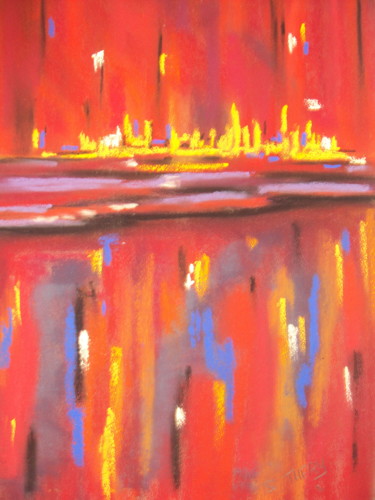 Peinture intitulée "ville en feu" par Stephane Thery, Œuvre d'art originale