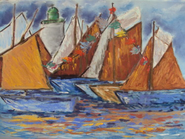 Peinture intitulée "vieux gréments port…" par Stephane Thery, Œuvre d'art originale, Pastel