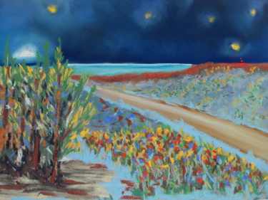 Peinture intitulée "chemin de nuit à Be…" par Stephane Thery, Œuvre d'art originale, Pastel