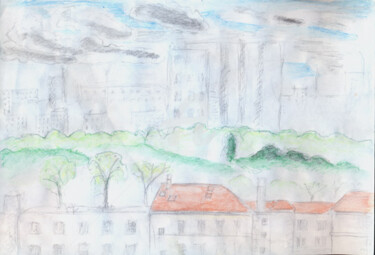 Peinture intitulée "Vue de vincennes 2" par Steph, Œuvre d'art originale, Huile