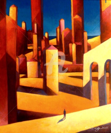 Peinture intitulée "La ville rouge" par Stéphane Le Lay, Œuvre d'art originale, Acrylique