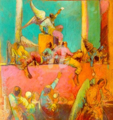 Peinture intitulée "Groupe d'anges" par Stéphane Le Lay, Œuvre d'art originale, Acrylique