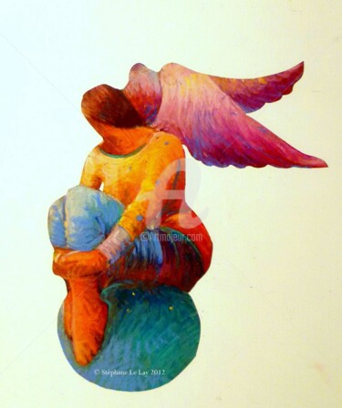 Dessin intitulée "Ange rêveur" par Stéphane Le Lay, Œuvre d'art originale, Pastel